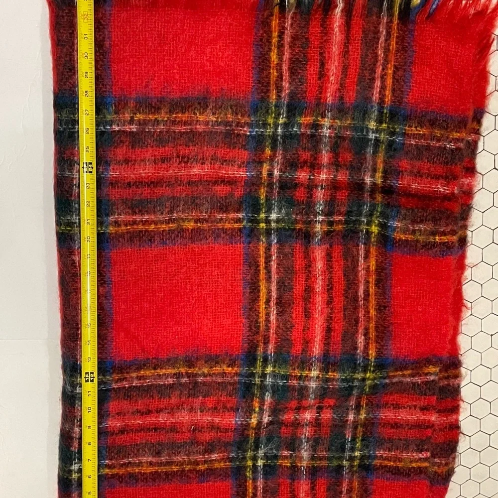 CREAGARAN Vintage Mohair Throw Blanket Tartan Plaid Red Natural Fiber SCOTLAND
